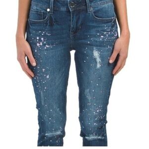 Seven 7 SKINNY ANKLE JEANS Size 16 Paint Splatter Rhinestone Limited Edition